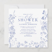 Frans Blauw & Wit Victoriaans Bloemen Baby shower Kaart (Voorkant)