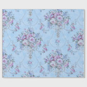 Frans Blauw Wit Victoriaans Stijl Bloemen Decoupag Cadeaupapier (Vlak)