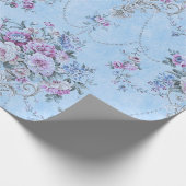 Frans Blauw Wit Victoriaans Stijl Bloemen Decoupag Cadeaupapier (Hoek)
