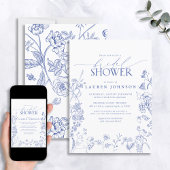 Frans Blauw & Witte Victoriaanse Bloemrijke Bruids Kaart