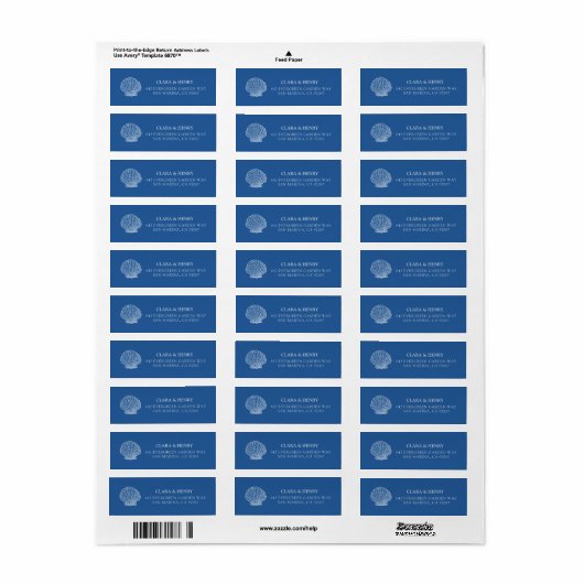 Frans blauwe zeeschelpen retouradreslabel etiket (Full Sheet)