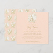 Frans Bloemen Elegant Toile Roze Goud Baby shower Kaart (Voorkant / Achterkant)