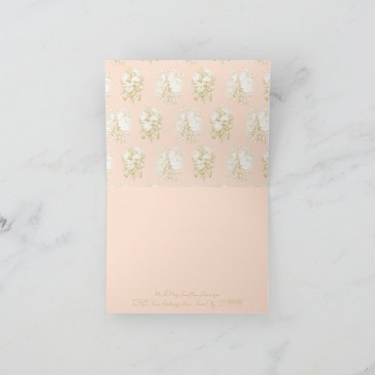 Frans Bloemen Elegant Toile Roze Goud Dank u Notitiekaartje (Binnen)