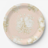 Frans Bloemen Elegante Toile Roze Gouden Douche De Papieren Bordje (Voorkant)