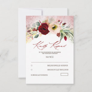 Frans Bloemen Roos Goud Glitter Bruiloft RSVP Kaartje