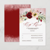 Frans Bloemen Roos Goud Glitter Bruiloft RSVP Kaartje (Voorkant / Achterkant)