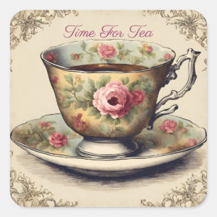  Frans Bloemen TeaCup Tuin Tea Party Vierkante Sticker