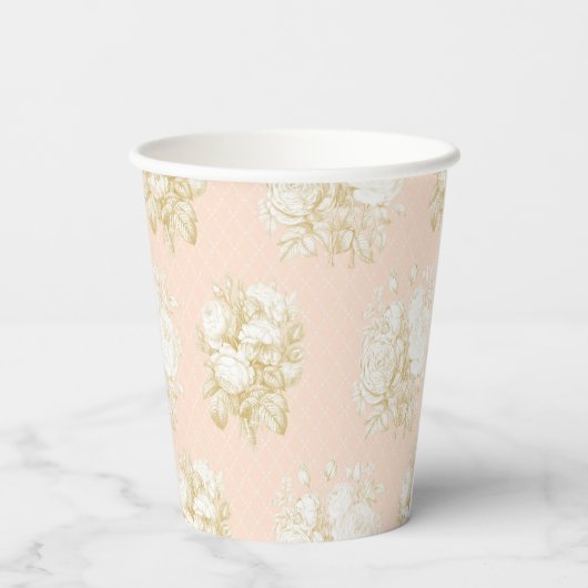 Frans Bloemen Toile Elegant Meisje Baby shower Blu Papieren Bekers (Achterkant)