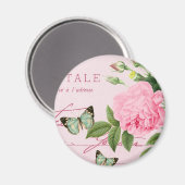 Frans bloemenmagneet  girly w / roze roos magneet (Voorkant / Achterkant)
