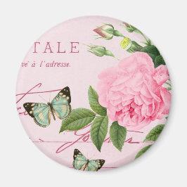 Frans bloemenmagneet girly w / roze roos magneet