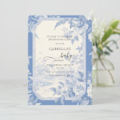  Frans Bloementoilet blauw Baby shower Kaart (Staand voorkant)