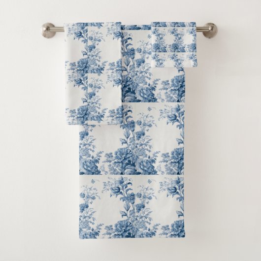 Frans Bloementoilet blauw Bad Handdoek (Insitu)