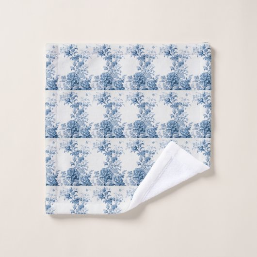 Frans Bloementoilet blauw Bad Handdoek (Wasdoekje)