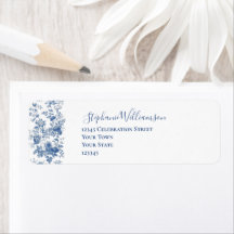 Frans Bloementoilet Blauw Bruiloft Retouradres