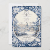  Frans Bloementoilet Blauw Bruiloft Uitnodiging (Voorkant)