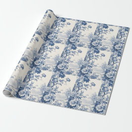 Frans bloementoilet blauw cadeaupapier