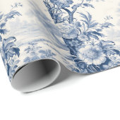Frans bloementoilet blauw cadeaupapier (Rol Hoek)