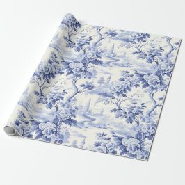  Frans Bloementoilet blauw Cadeaupapier