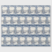 Frans bloementoilet blauw cadeaupapier (Vlak)