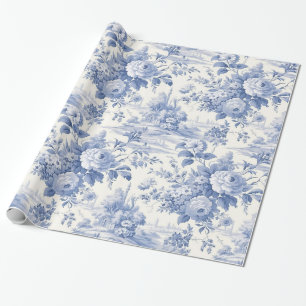 Frans bloementoilet blauw cadeaupapier