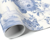 Frans bloementoilet blauw cadeaupapier (Rol Hoek)