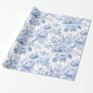 Frans bloementoilet blauw cadeaupapier