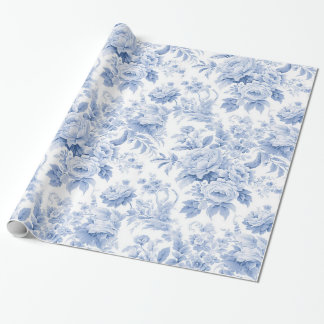Frans bloementoilet blauw cadeaupapier