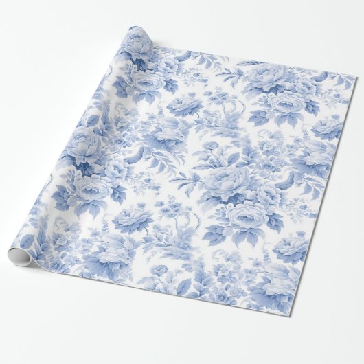 Frans bloementoilet blauw cadeaupapier (Uitgerold)