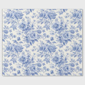 Frans bloementoilet blauw cadeaupapier (Vlak)