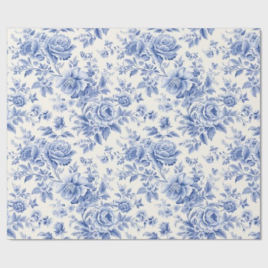 Frans bloementoilet blauw cadeaupapier (Vlak)