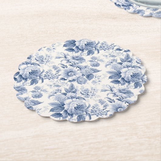 Frans bloementoilet blauw kartonnen onderzetters (Gekanteld)