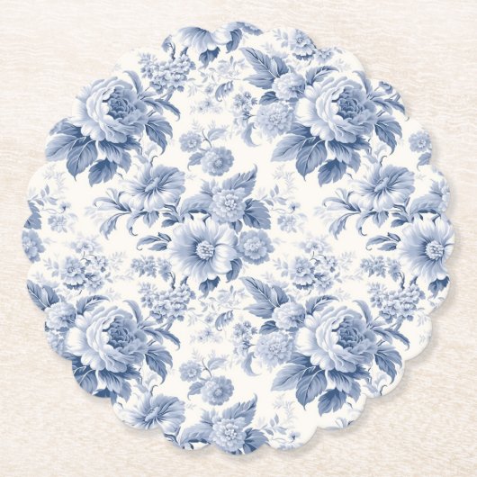 Frans bloementoilet blauw kartonnen onderzetters (Voorkant)