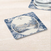 Frans bloementoilet blauw kartonnen onderzetters (Schuin)