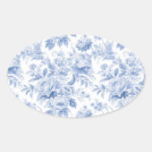 Frans bloementoilet blauw ovale sticker (Voorkant)