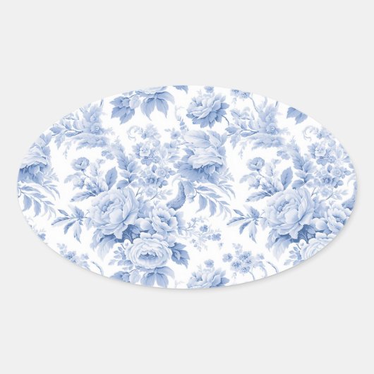 Frans bloementoilet blauw ovale sticker (Voorkant)