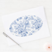 Frans bloementoilet blauw ovale sticker (Envelop)