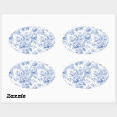 Frans bloementoilet blauw ovale sticker (Vel)