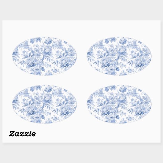 Frans bloementoilet blauw ovale sticker (Vel)