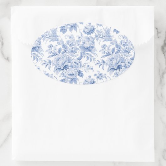 Frans bloementoilet blauw ovale sticker (Tas)