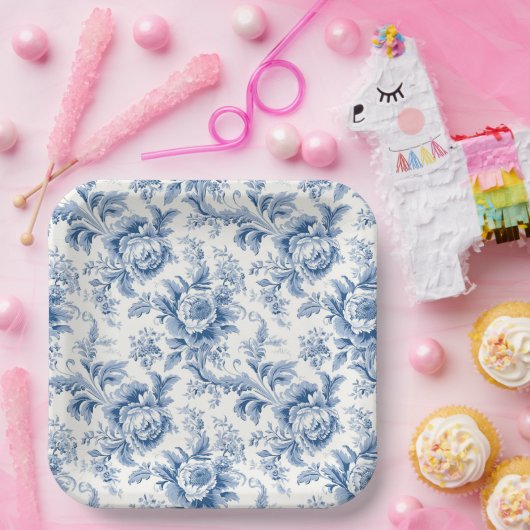  Frans Bloementoilet Blauw Papier Borden Papieren Bordje (Feest)