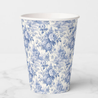 Frans bloementoilet blauw papieren bekers