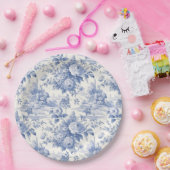 Frans bloementoilet blauw papieren bordje (Feest)