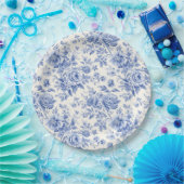 Frans bloementoilet blauw papieren bordje (Feest)