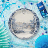 Frans bloementoilet blauw papieren bordje (Feest)