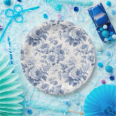 Frans bloementoilet blauw papieren bordje (Feest)