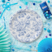 Frans bloementoilet blauw papieren bordje (Feest)