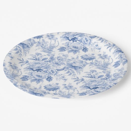 Frans bloementoilet blauw papieren bordje (Gekanteld)