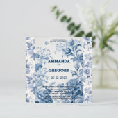 Frans Bloementoilet Blauw Uitnodiging (Staand voorkant)