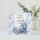 Frans Bloementoilet Blauw Uitnodiging (Staand voorkant)