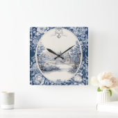 Frans bloementoilet blauw vierkante klok (Huis)